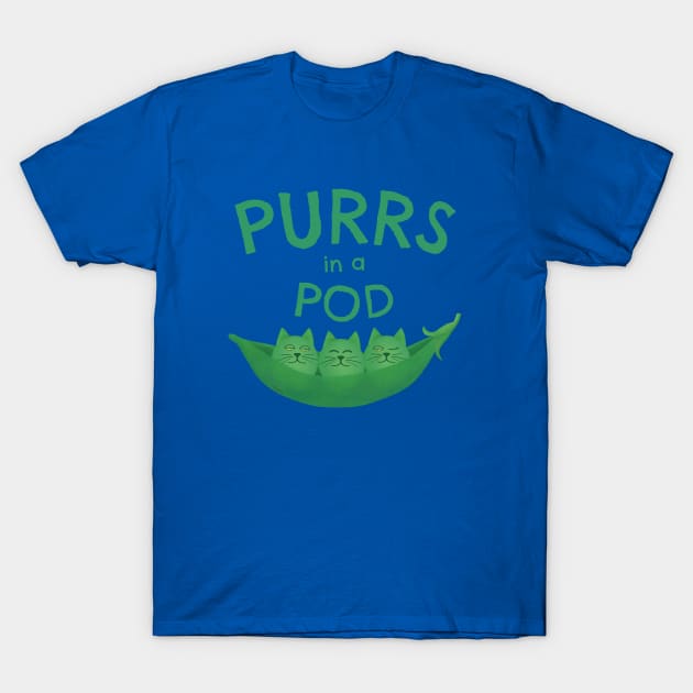 Purrs in a Pod – Cute Cartoon Drawing of Veggie Cat Peas T-Shirt by Crystal Raymond